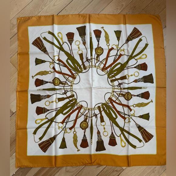 Celine Silk Scarf Featuring a Brown, Green and Gold Design - Picture 1 of 2